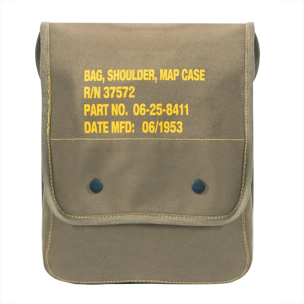 Bolso bandolera MAP CASE lona verde estilo militar vintage con correa ajustable y solapa con broches