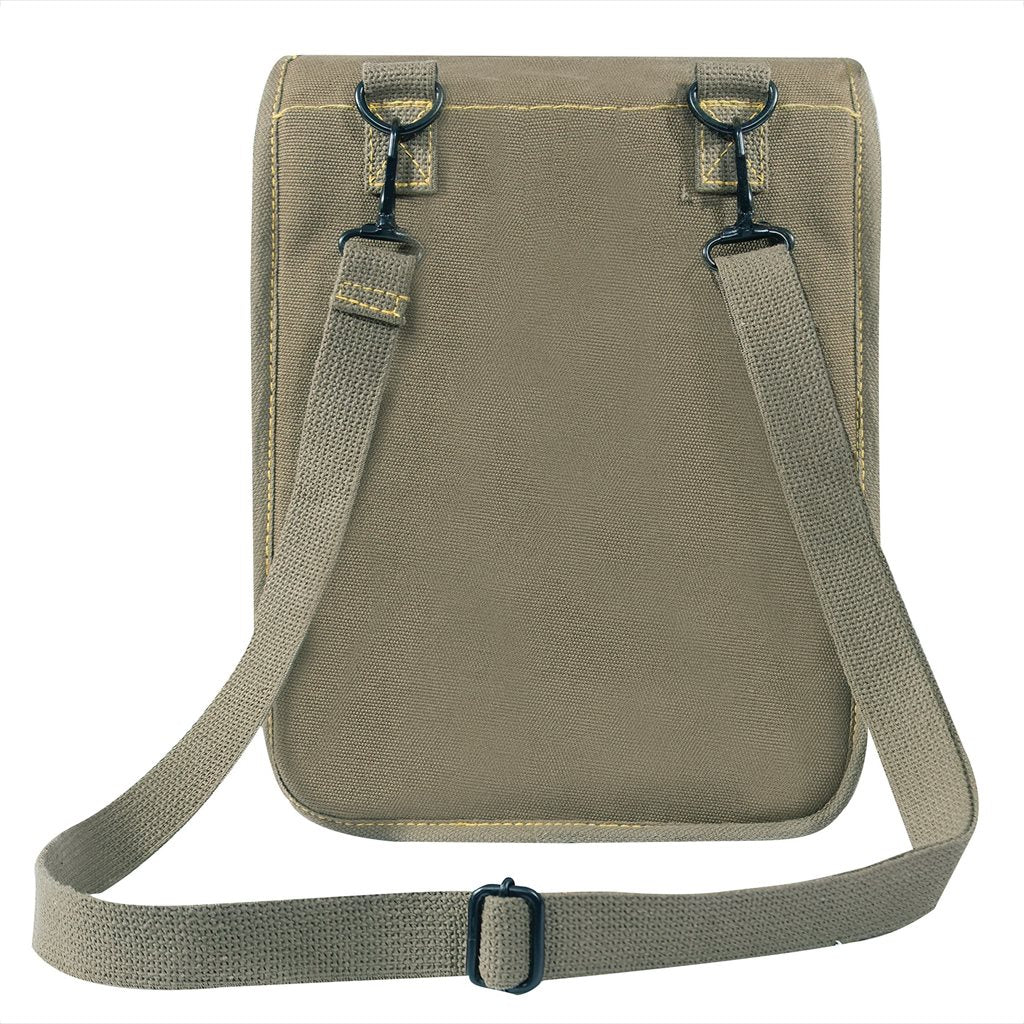 Bolso bandolera MAP CASE lona verde estilo militar vintage con correa ajustable y solapa con broches