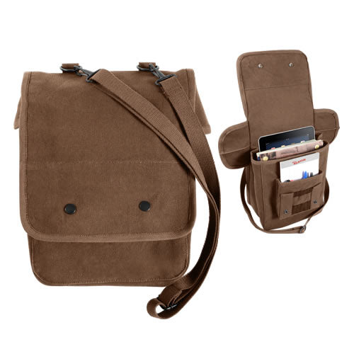 Bolso bandolera MAP CASE verde en algodón canvas estilo vintage, apto para iPad y tablets