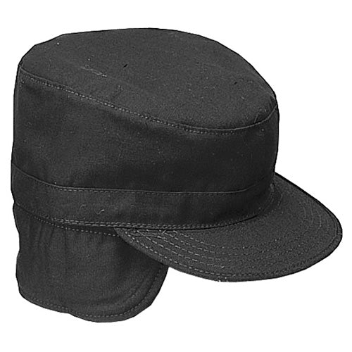 Gorra U Combat negra tipo BDU con solapa protectora abatible