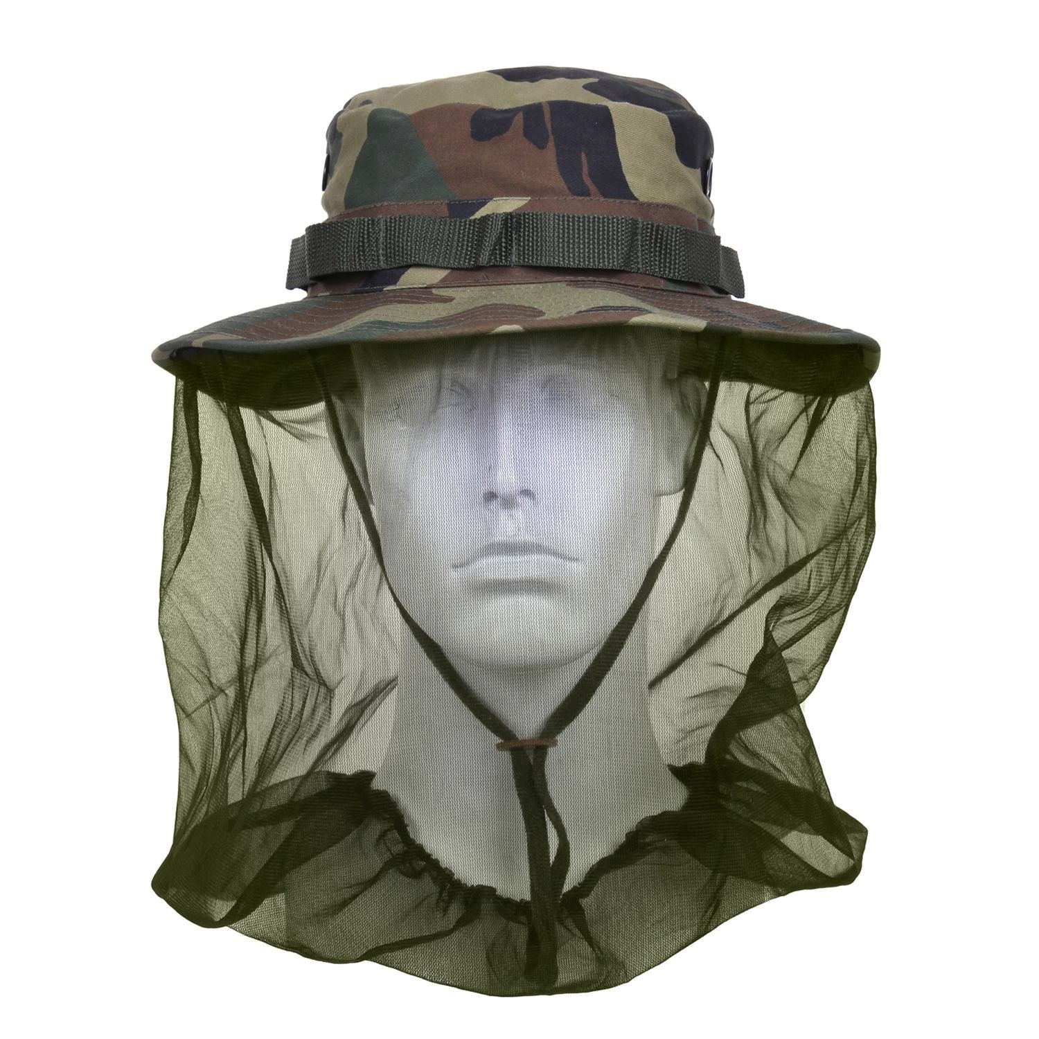 Sombrero MOSKITO WOODLAND tipo Boonie con mosquitera integrada en camuflaje Woodland