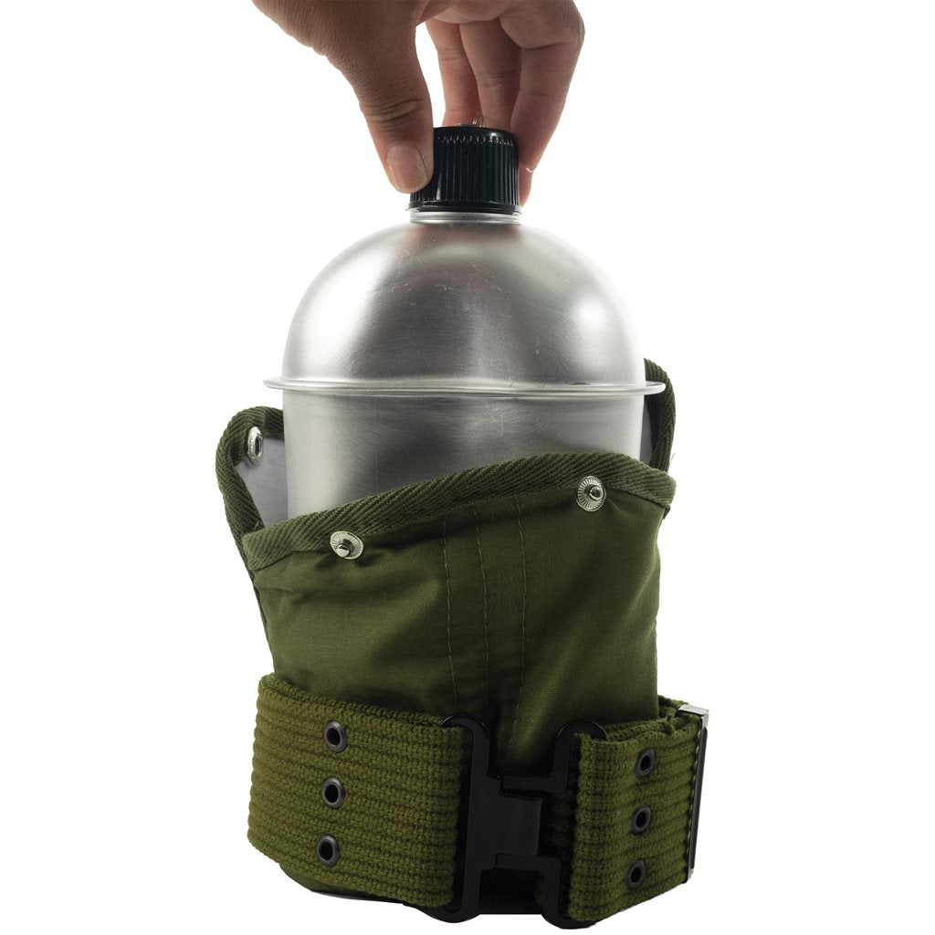 Cantimplora de aluminio 1 Qt con funda verde y cinturón ajustable
