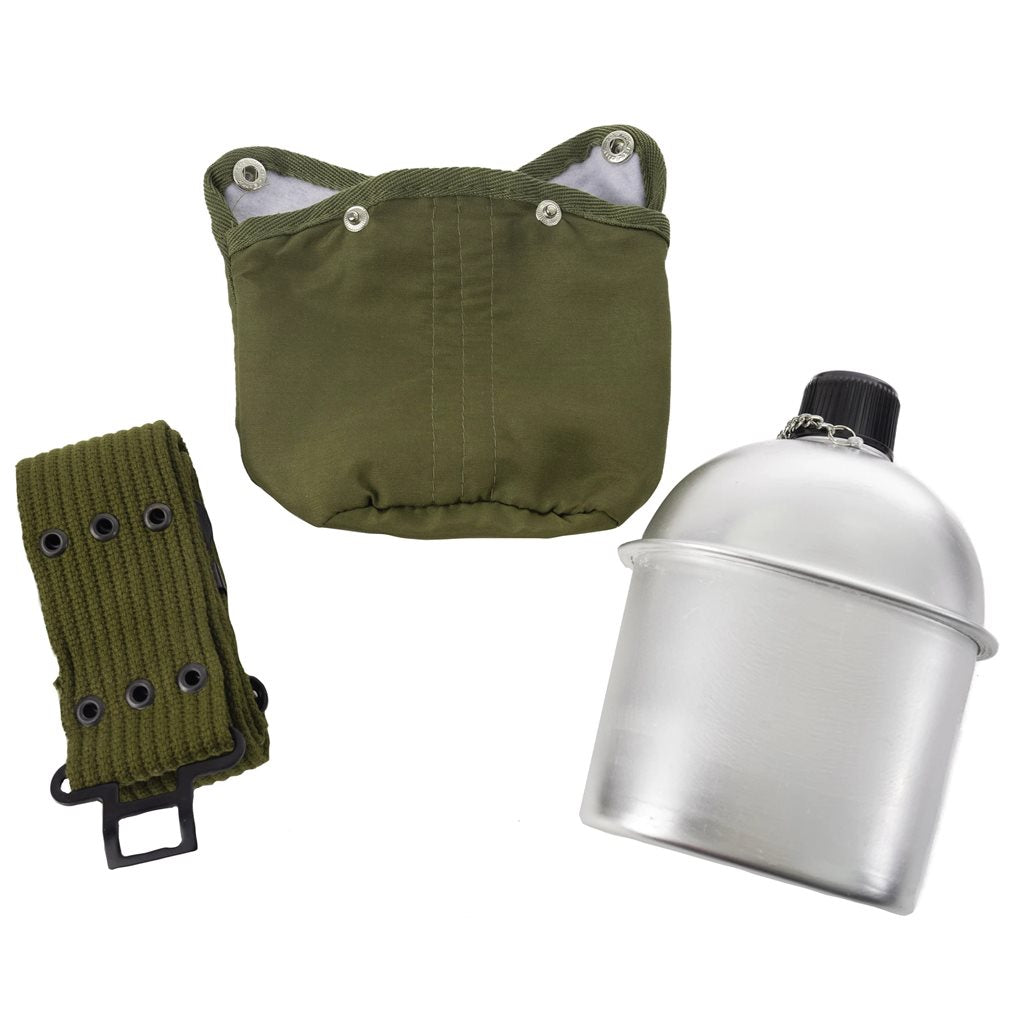Cantimplora de aluminio 1 Qt con funda verde y cinturón ajustable