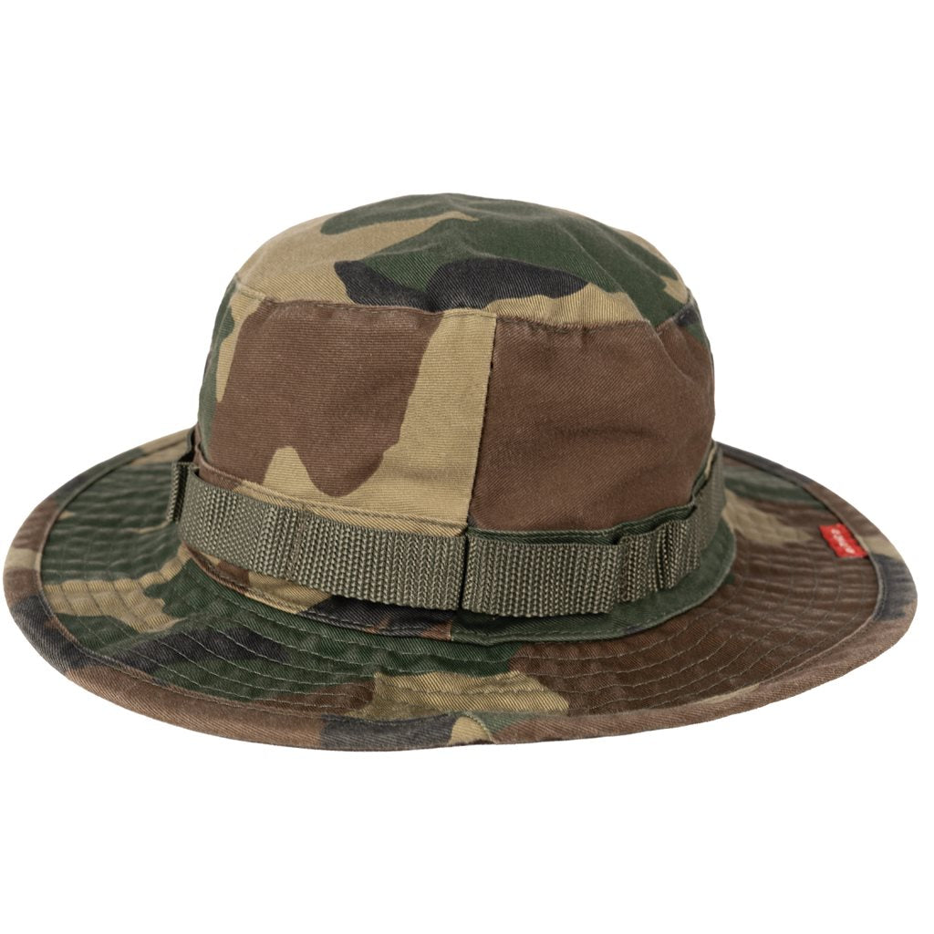 Sombrero Boonie Vintage Woodland Rothco con 4 orificios de ventilación con rejilla, cordón con tope de cuero y anillas para camuflaje