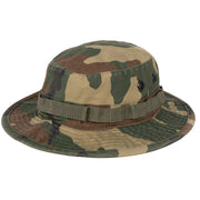 Sombrero Boonie Vintage Woodland Rothco con 4 orificios de ventilación con rejilla, cordón con tope de cuero y anillas para camuflaje
