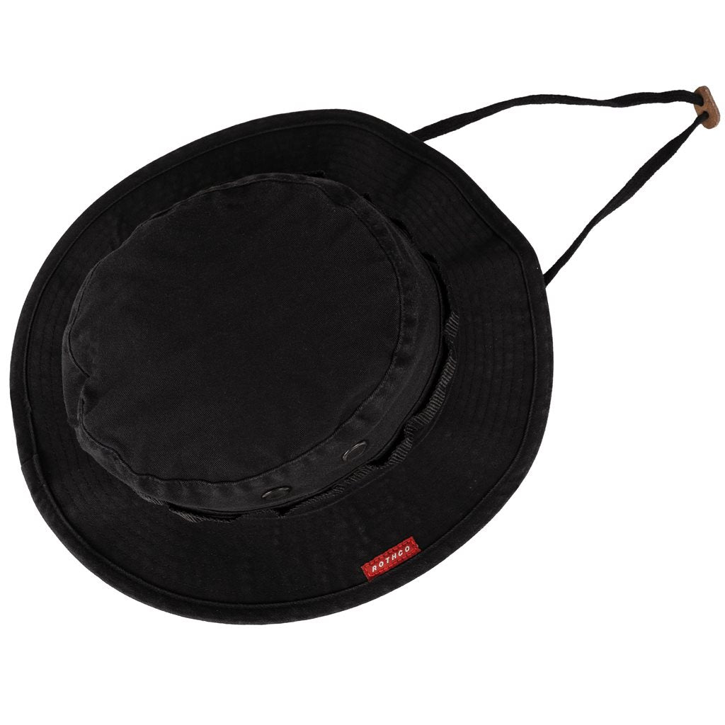 Sombrero Boonie Vintage negro de Rothco con cordón y anillas para camuflaje