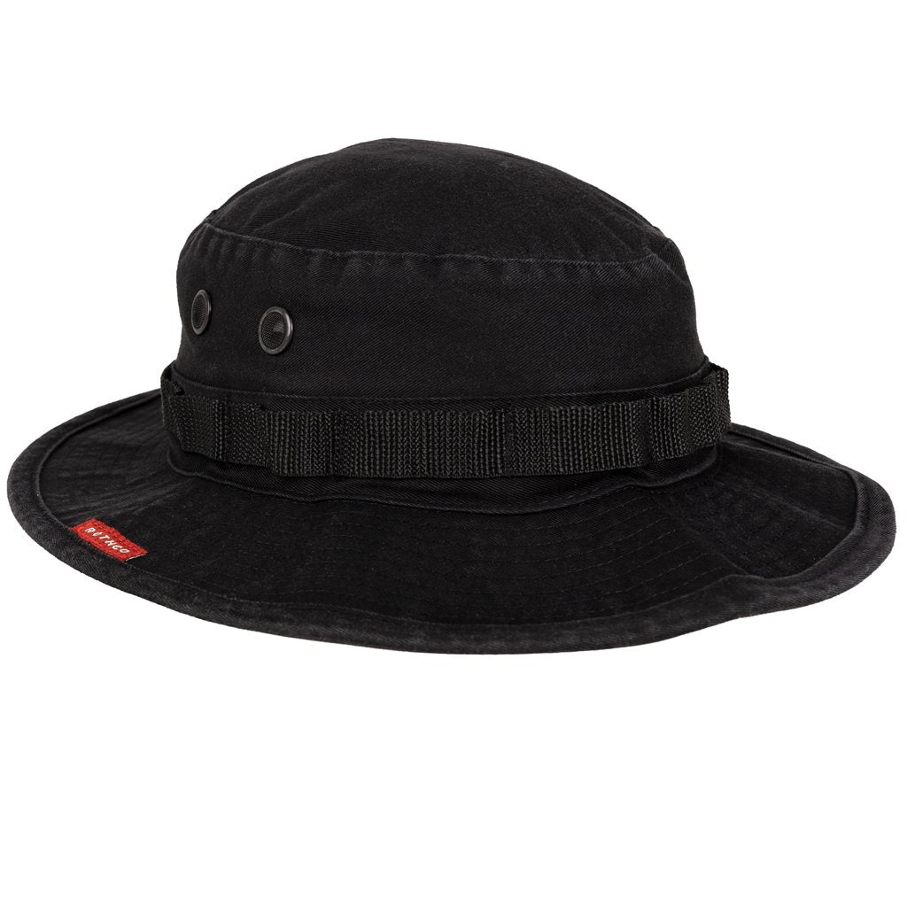 Sombrero Boonie Vintage negro de Rothco con cordón y anillas para camuflaje