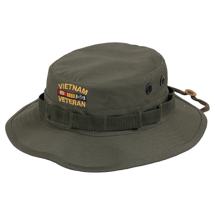 Sombrero Vietnam Veteran con logo, color verde, material 55% algodón y 45% poliéster