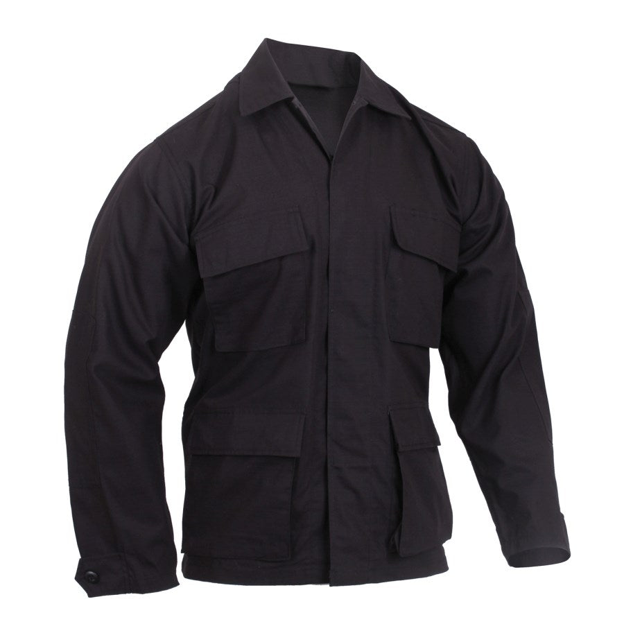 Blusa BDU Rothco algodón rip-stop negra, alta resistencia y estabilidad de color