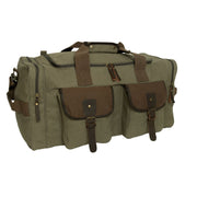 Bolsa de viaje LONG JOURNEY lona verde con detalles de cuero y latón