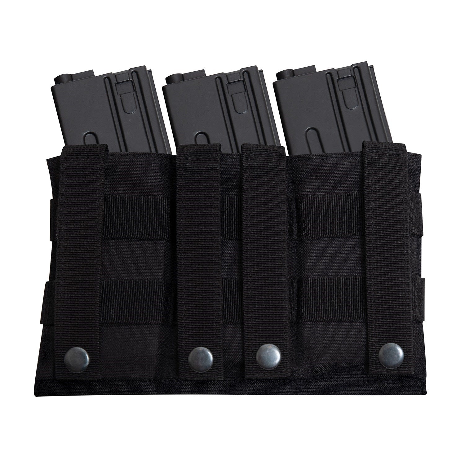 Funda elástica MOLLE abierta para 3 cargadores, color negro con 4 correas MOLLE