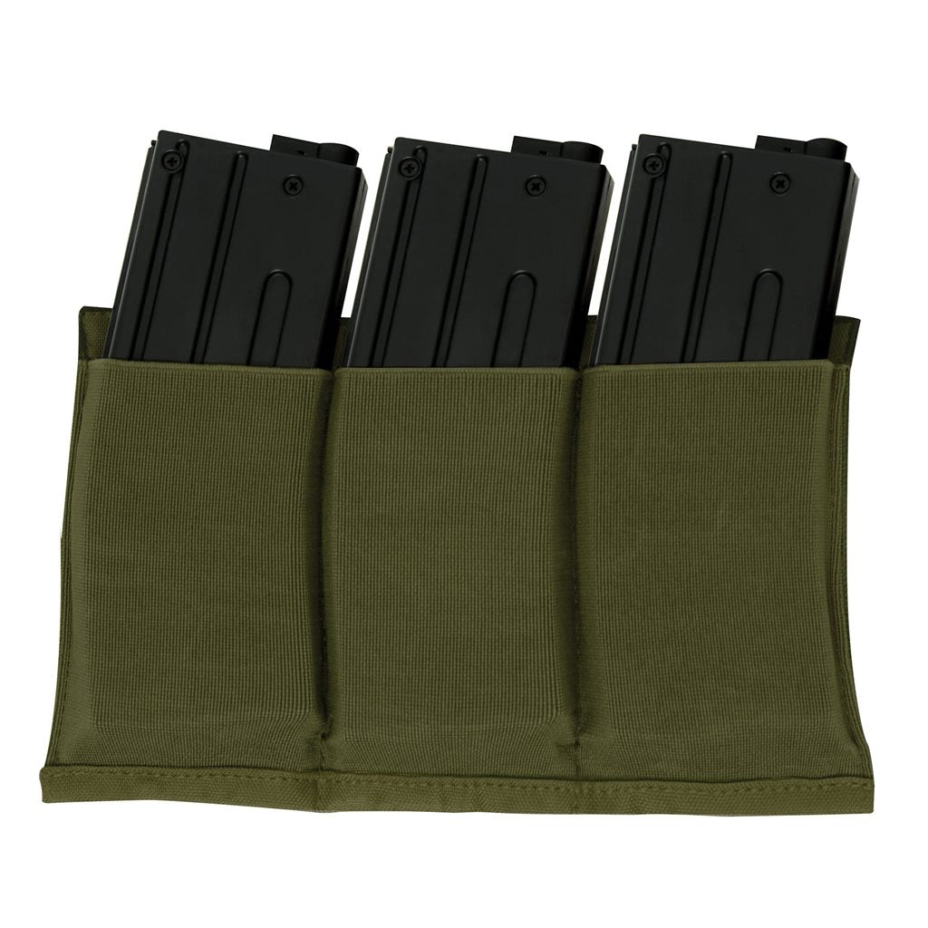 Funda abierta MOLLE para 3 cargadores de subfusil, elástica negra, 24x14x0,95 cm