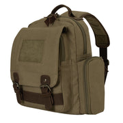 Mochila Sling Vintage verde de lona con detalles en cuero y metal, 40x34x13 cm