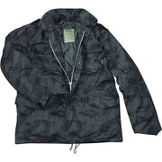 Chaqueta US M-65 Night Camo con forro, capucha oculta y cuatro bolsillos