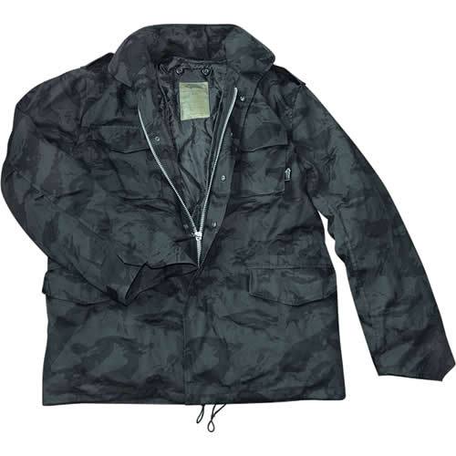 Chaqueta US M-65 Night Camo con forro, capucha oculta y cuatro bolsillos