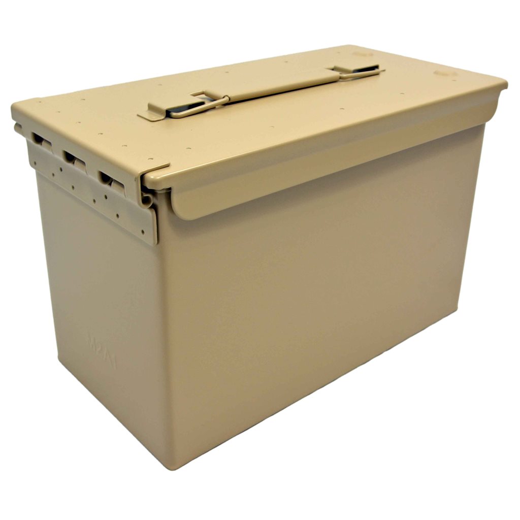 Caja de munición US CAL.50 réplica en acero color arena
