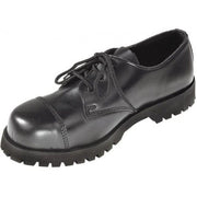 Botas Boots & Braces 3 ojales cuero negro con puntera de acero y suela atornillada