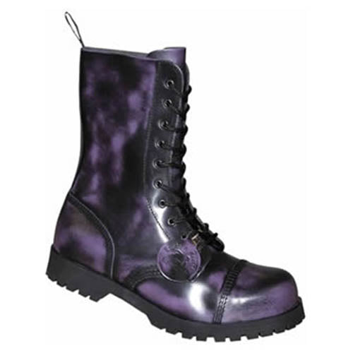 Botas altas moradas Boots & Braces en cuero con puntera de acero y 10 ojales