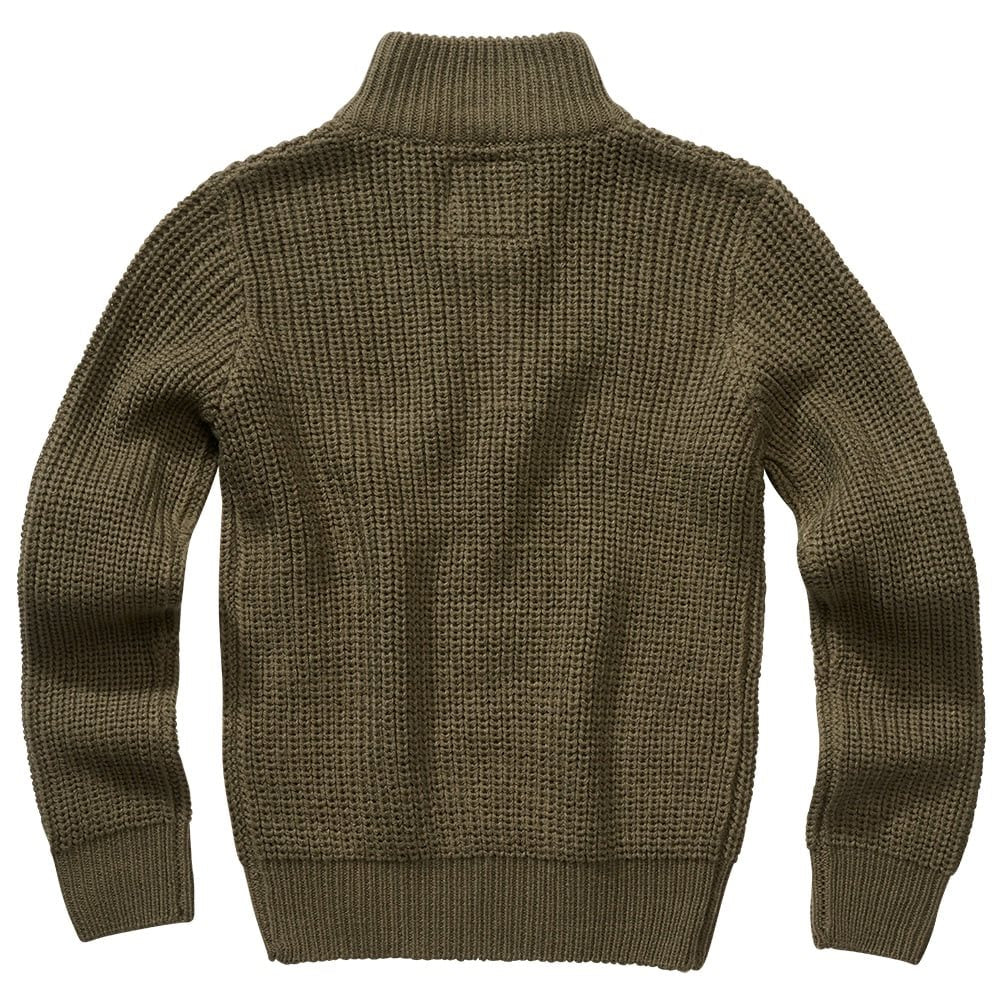 Jersey infantil verde de punto con cuello alto y cremallera