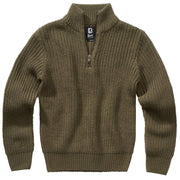 Jersey infantil verde de punto con cuello alto y cremallera