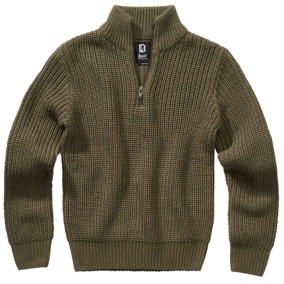 Jersey infantil verde de punto con cuello alto y cremallera