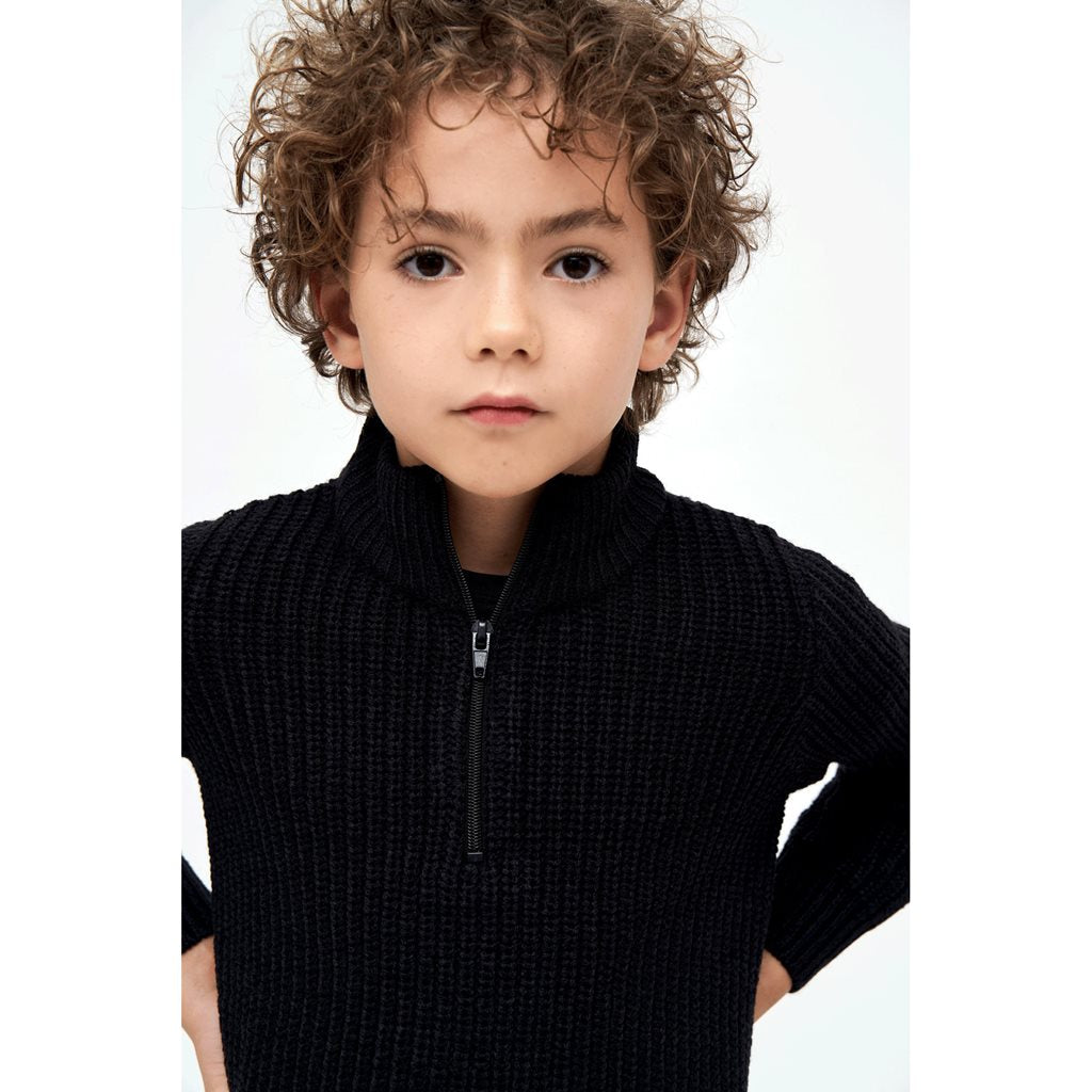 Jersey infantil MARINE TROYER negro de punto con cuello alto y cremallera