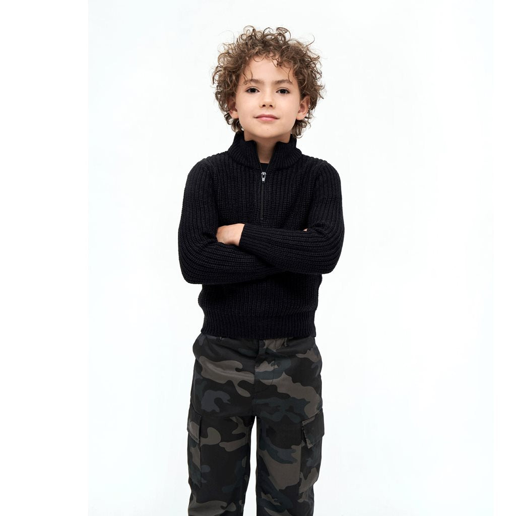 Jersey infantil MARINE TROYER negro de punto con cuello alto y cremallera