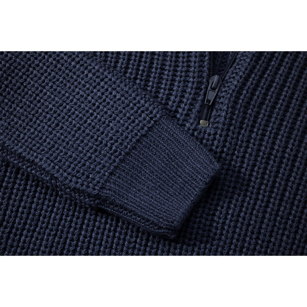 Jersey infantil azul MARINE TROYER de punto con cuello alto y cremallera