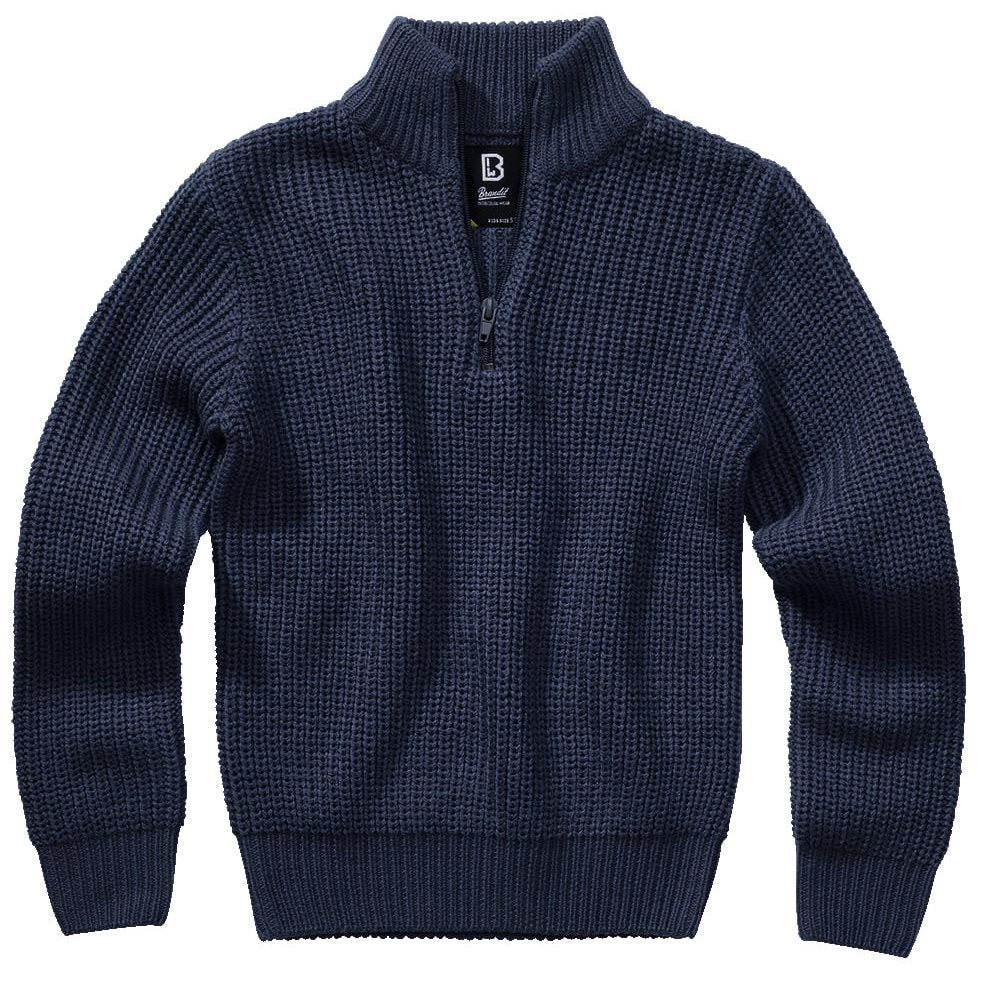Jersey infantil azul MARINE TROYER de punto con cuello alto y cremallera