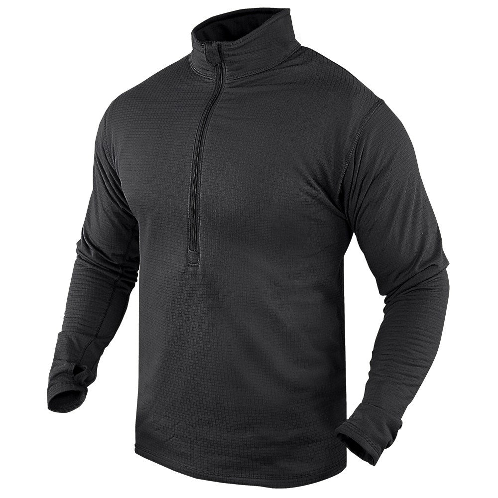 Camiseta térmica Condor Base II negra, estructura en malla y abertura para el pulgar