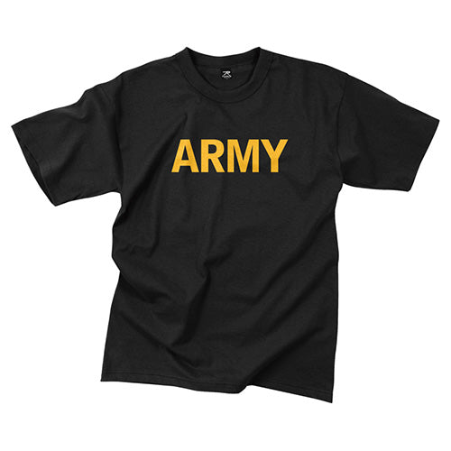 Camiseta negra con texto dorado ARMY