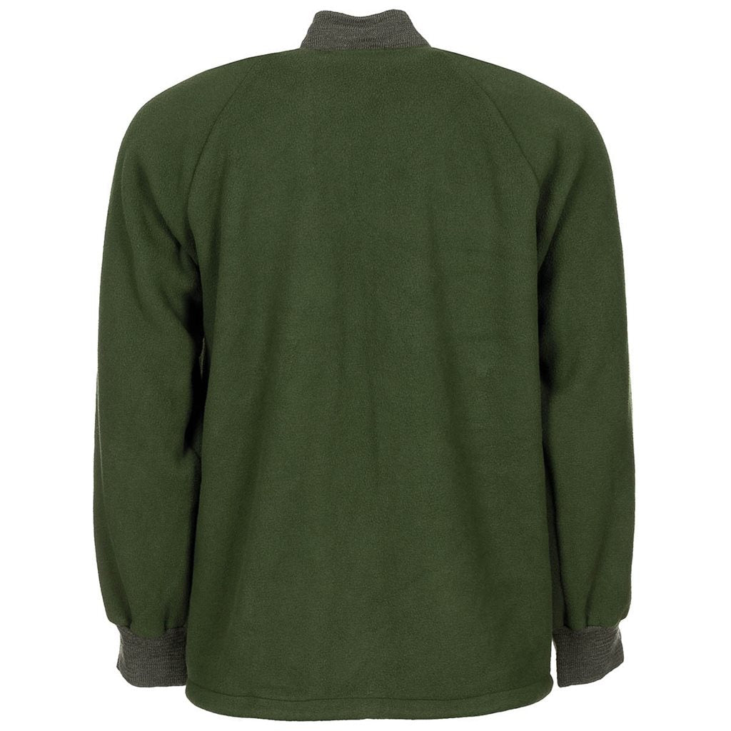 Chaqueta fleece británica verde usada con cremallera y bolsillos laterales