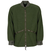 Chaqueta fleece británica verde usada con cremallera y bolsillos laterales