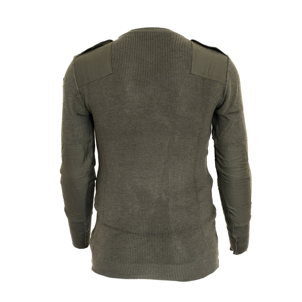 Suéter original Bundeswehr verde, 80% lana 20% acrílico, bolsillo en pecho y refuerzos en codos