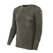 Suéter original Bundeswehr verde, 80% lana 20% acrílico, bolsillo en pecho y refuerzos en codos