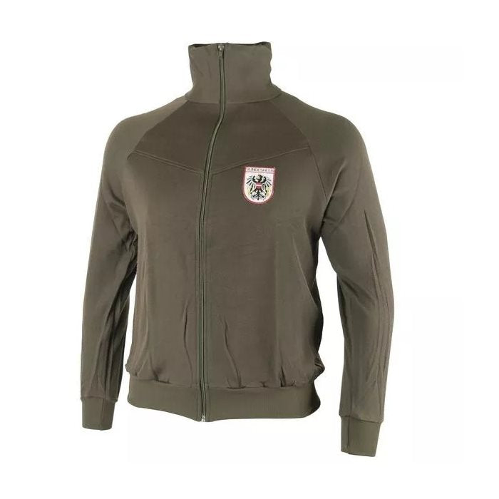 Sudadera deportiva con cremallera color verde militar procedente de almacenes del ejército austriaco