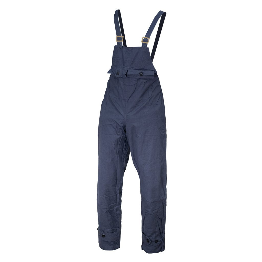 Pantalones con peto y tirantes color gris azulado, estilo militar