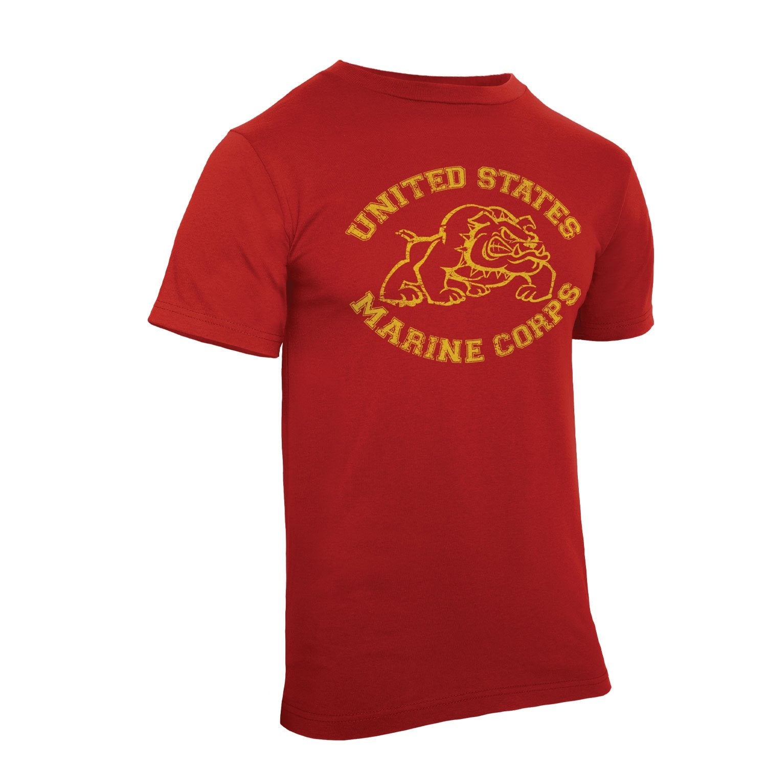 Camiseta roja VAGE con estampado amarillo UNITED STATES MARINE CORPS y BULLDOG vista frontal