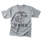 Camiseta gris con estampado negro USMC Globe and Anchor en el pecho