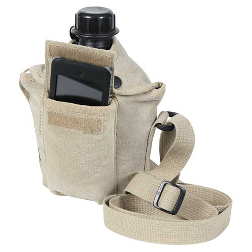 Funda para cantimplora US Vintage 1L negra de algodon con forro polar y bolsillo exterior