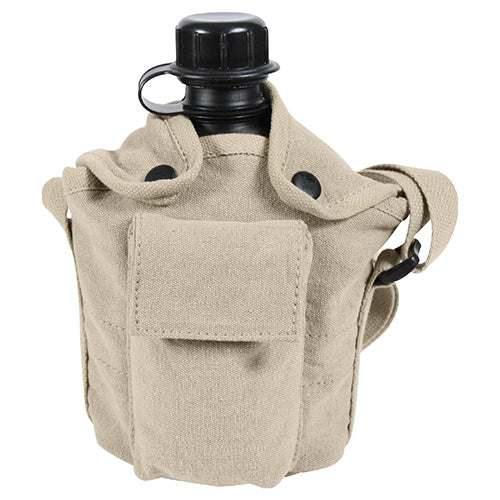 Funda para cantimplora US Vintage 1L negra de algodon con forro polar y bolsillo exterior