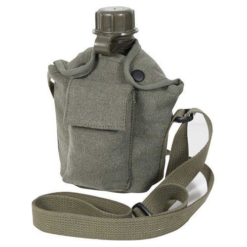 Funda para cantimplora US Vintage 1L negra de algodon con forro polar y bolsillo exterior