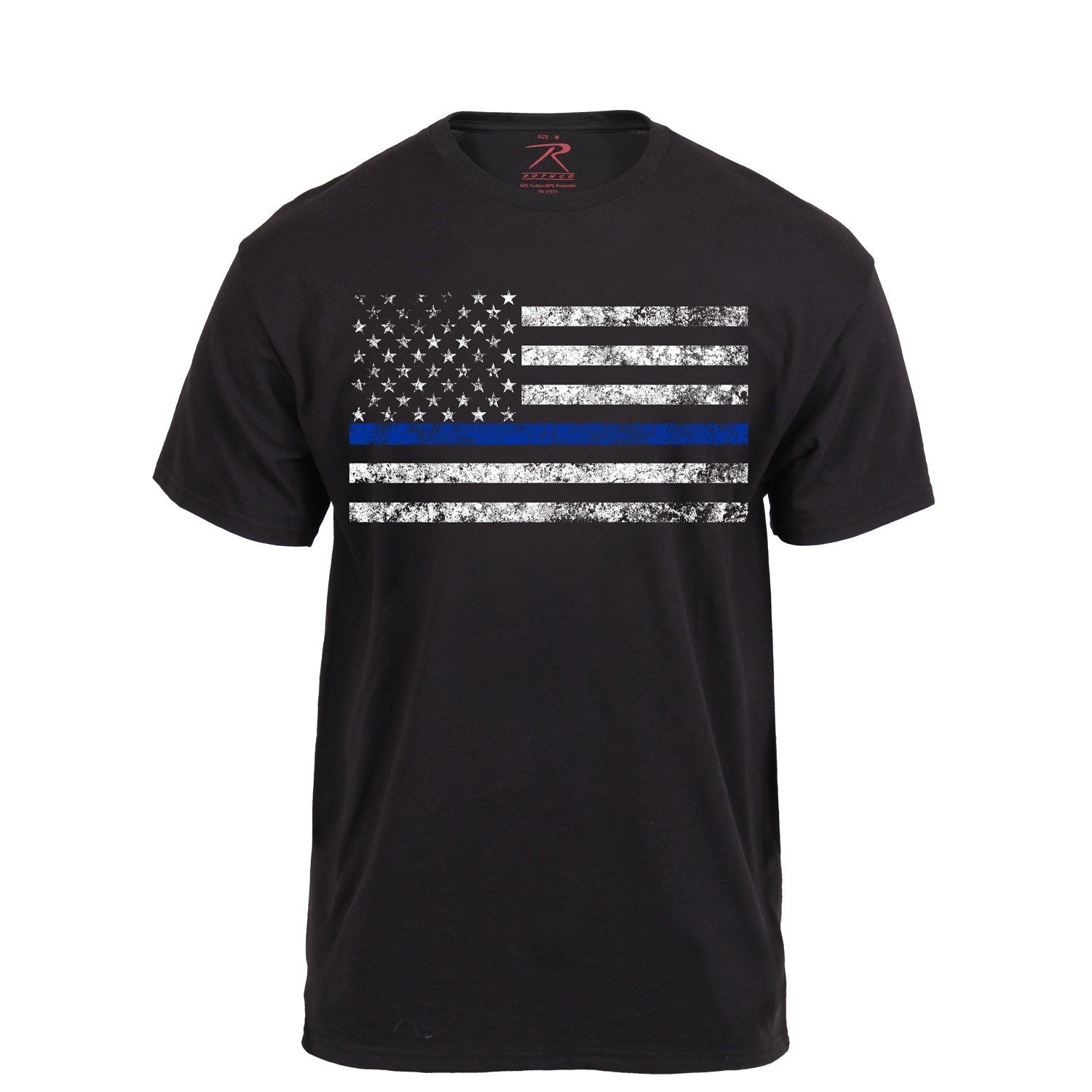 Camiseta negra con bandera de EE. UU. y franja azul Thin Blue Line