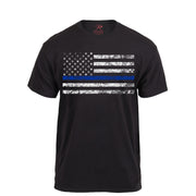 Camiseta negra con bandera de EE. UU. y franja azul Thin Blue Line