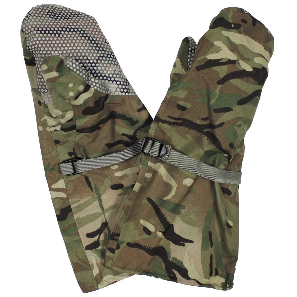 Guantes británicos ECW en camuflaje británico con superficie antideslizante en palmas y pulgares, impermeables