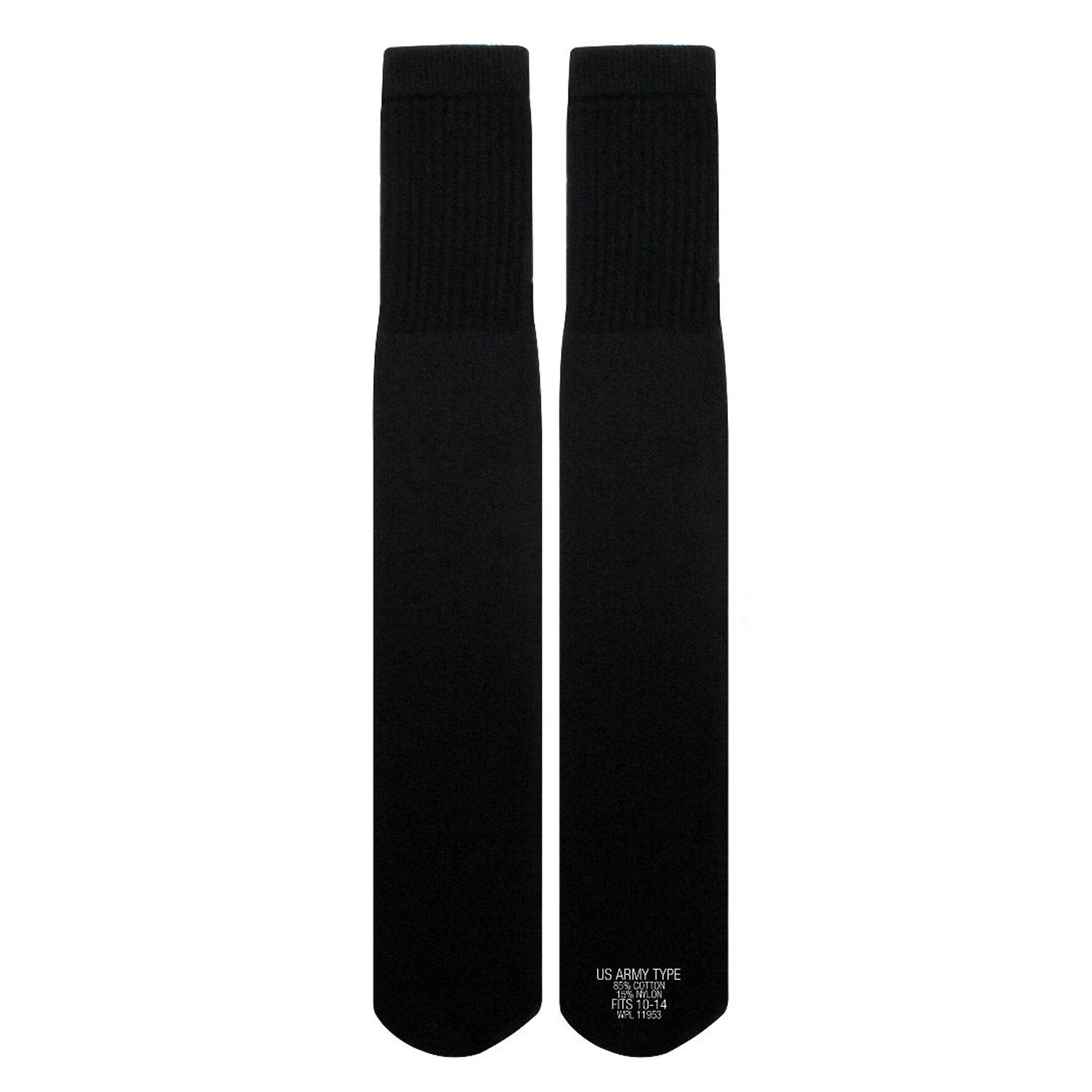 Calcetines US TUBE negros sin talón, talla 10-14, 85% algodón 15% nylon fabricados en EE. UU.