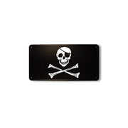 Placa metálica de aluminio con calavera pirata y huesos cruzados, aprox. 30 x 15 cm