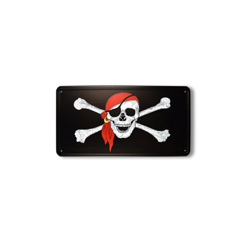 Cartel metálico de aluminio con calavera pirata y pañuelo, aprox. 30 x 15 cm