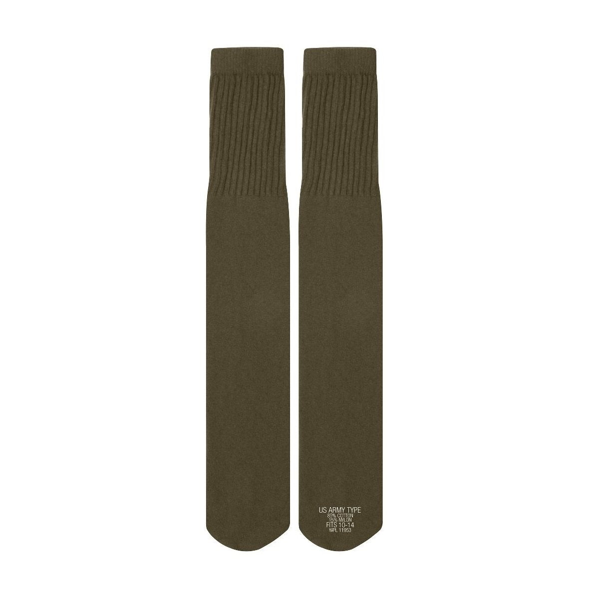 Calcetines US TUBE negros sin talón, talla 10-14, 85% algodón y 15% nylon, fabricado en EE. UU.
