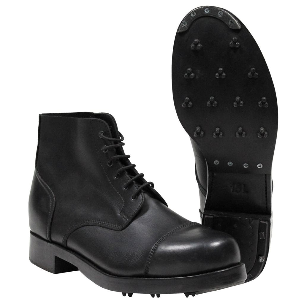 Botas británicas de desfile PARADE de cuero, cubren el tobillo, con refuerzos metálicos en suela y puntera